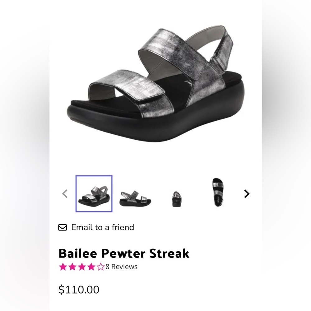 Alegria Bailee Sleek Rocker Sandal in Pewter Streak